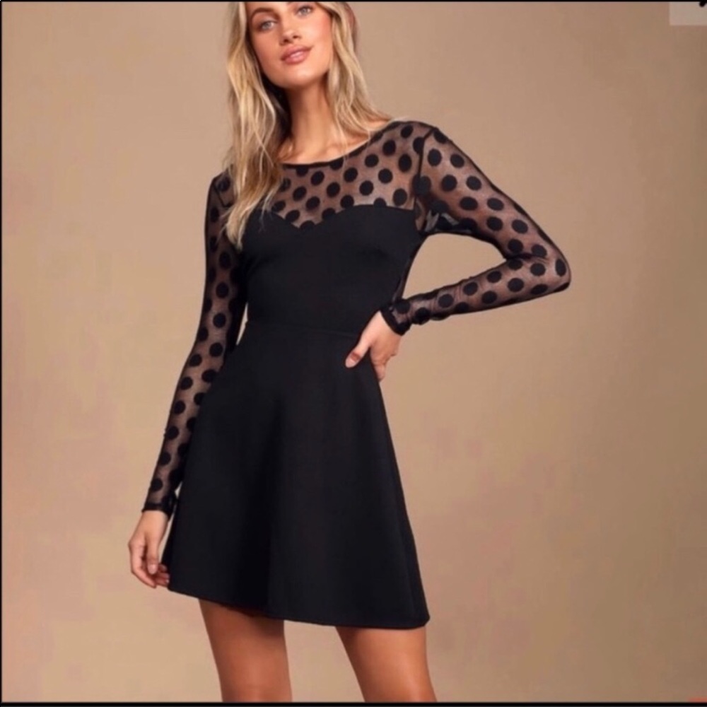 Lulus polka dot long sleeve dress size Medium